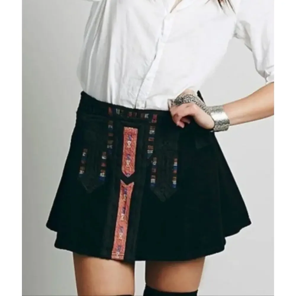 Free People New Romantics Black Tribal Aztec Print Mini Flared Skirt